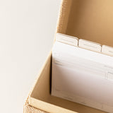 Diseño caja de recetas para recetarios hecho a mano, artesanal para crear ficha de recetas con diseño para escribir tus recetas semanales en muchas sostenibles hechas de papel de piedra.