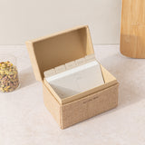 Diseño caja de recetas para recetarios hecho a mano, artesanal para crear ficha de recetas con diseño para escribir tus recetas semanales en muchas sostenibles hechas de papel de piedra.