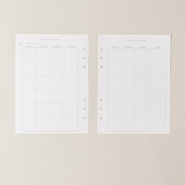 Recambio de papel reciclable con planificador mensual sin fechas para agenda