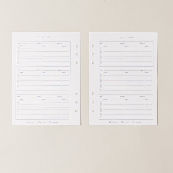 Recambio de papel reciclable para planear regalos para agenda